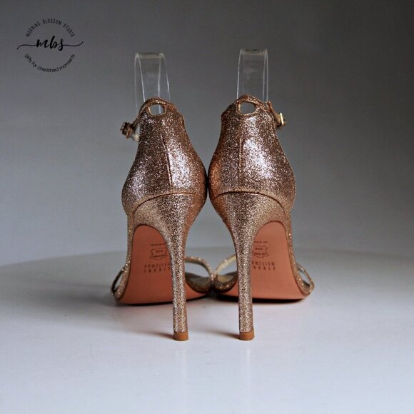 EUC Stuart Weitzman Nudist Glitter Heels in Gold Women 6.5 - Picture 6 of 13